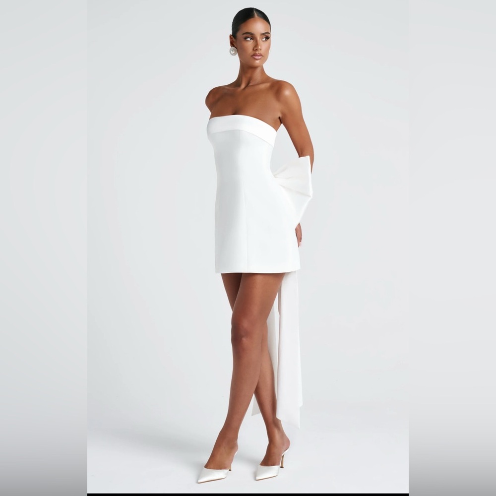 Strapless White Mini Dress with Draped Back Detail